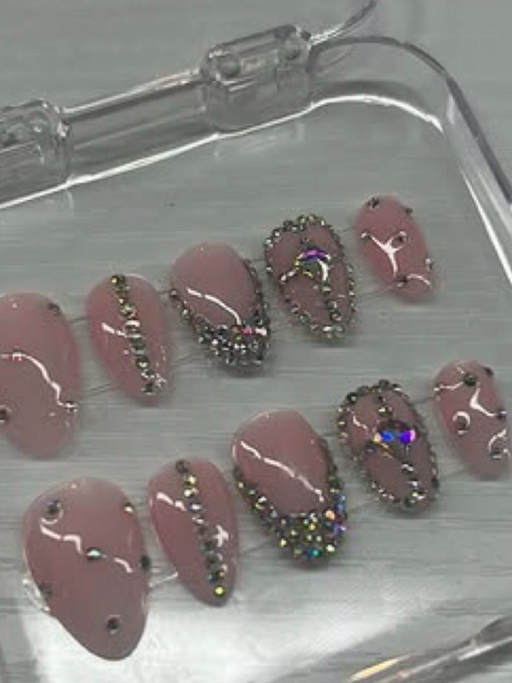 Mauve Pink Rhinestone Press-On Nail Set
